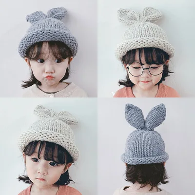 

INS Kawaii Baby Hats Bunny Ears Autumn Winter Kids Hat Knit Beanie Bonnet Toddler Cap Photography Props Accessories Warmer Stuff