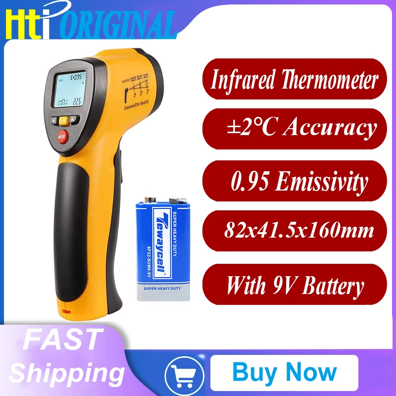

Цифровой инфракрасный термометр HTI с ЖК-дисплеем, термометр-50 ℃ ~ 1050 ℃, Бесконтактный ручной промышленный ИК пирометр, температурные мониторы