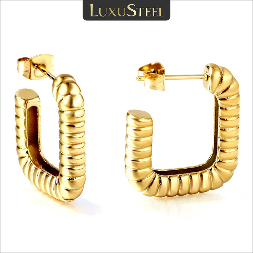 LUXUSTEEL Women Rib Square Stud Earrings Gold Plated Stainless Steel Geometric Hoops Temperament Party Ear Jewelry Gift for Her
LUXUSTEEL Women Rib Square Stud Earrings Gold Plated Stainless Steel Geometric Hoops Temperament Party Ear Jewelry Gift for Her