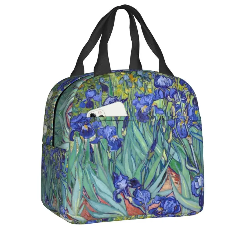 

Irises By Vincent Van Gogh Insulated Lunch Tote Bag Art Flowers Painting Portable Cooler Thermal Bento Box Work School Travel