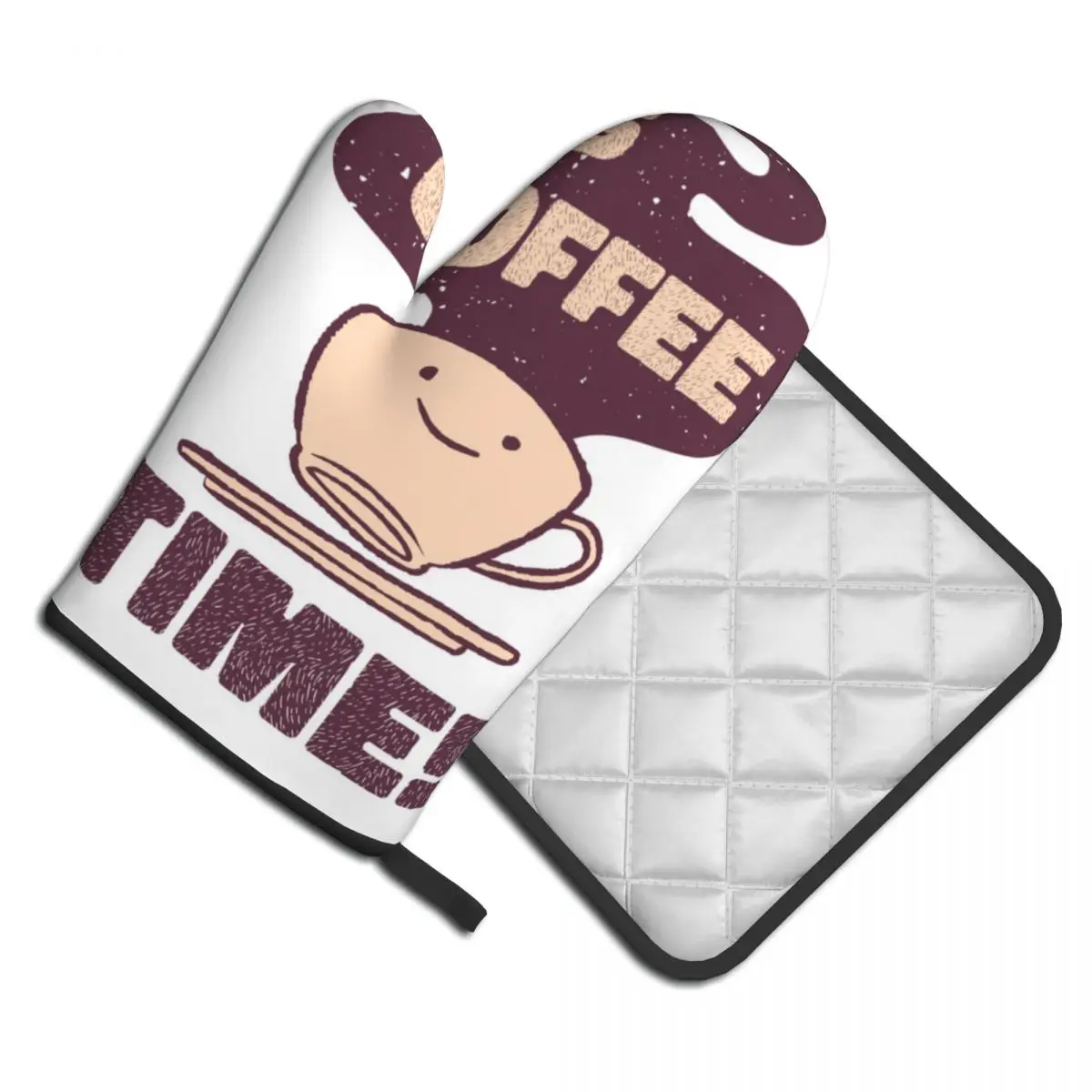 

It's Coffee Time 2pcs Mitt Hot Pad coffee Microwave Oven Kitchen Gloves Barbecue Insulation Oven Mitts Set