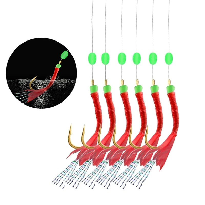 6pcs/set Fishing Baits 12# Artificial Soft Bait Fake Bait Sea Fishing Bait Set Bionic Luminous Red Skin Sequins Hook Fish Hook
6pcs/set Fishing Baits 12# Artificial Soft Bait Fake Bait Sea Fishing Bait Set Bionic Luminous Red Skin Sequins Hook Fish Hook
