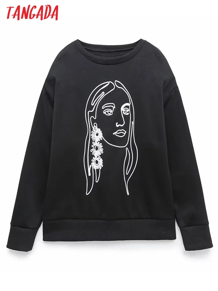 Tangada Women Black Gril Embroidery Fleece Sweatshirts Oversize Long Sleeve O Neck Loose Pullovers Female Tops 6H221
Tangada Women Black Gril Embroidery Fleece Sweatshirts Oversize Long Sleeve O Neck Loose Pullovers Female Tops 6H221