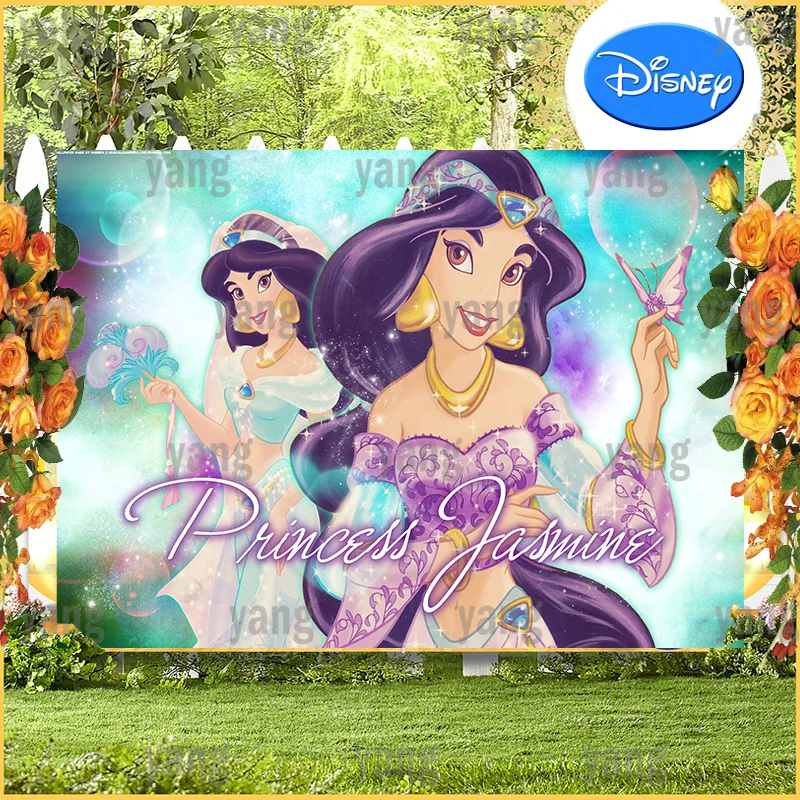 

Студийный фон для фотосъемки с изображением персонажей из мультфильмов Диснея, Алладина, принцессы жасмин, синего и фиолетового цветов, украшение для дня рождения