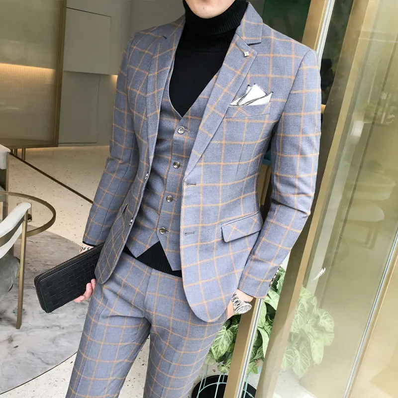 Suit for Men Slim Fit Men Plaid Suit High Quality Groom Wedding Design Suit 3 Piece(Blazer+Pants+Vest) Mariage Gentlemen Costume
Suit for Men Slim Fit Men Plaid Suit High Quality Groom Wedding Design Suit 3 Piece(Blazer+Pants+Vest) Mariage Gentlemen Costume
