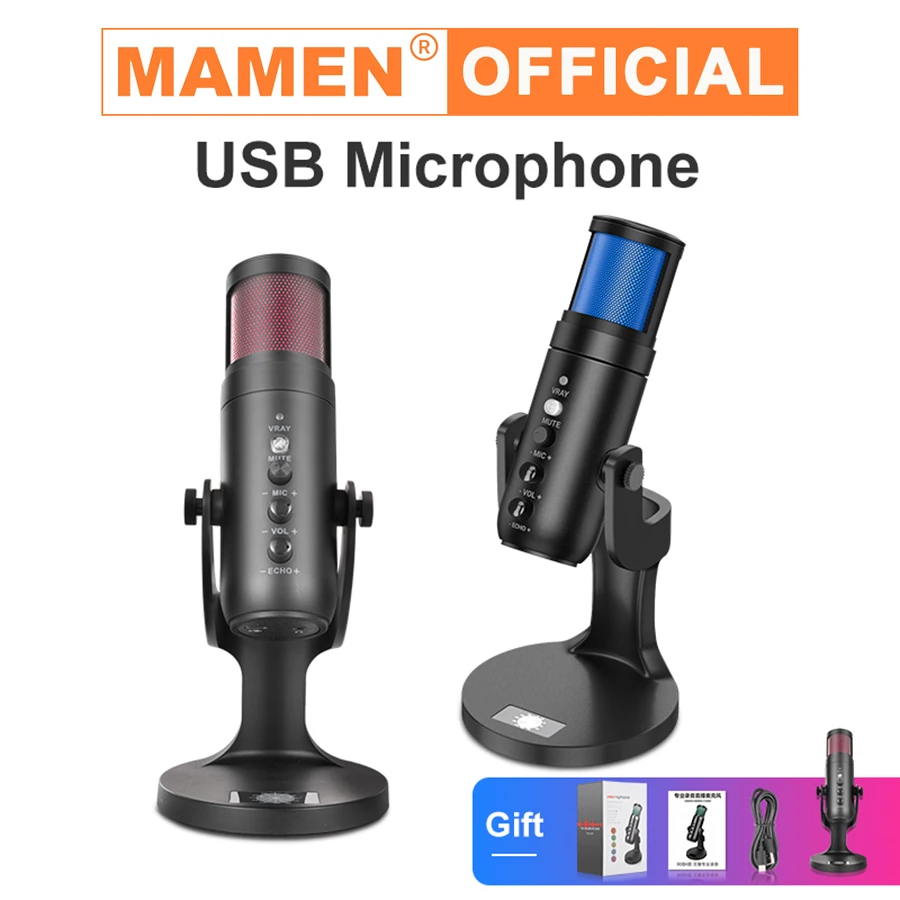 

MAMEN RGB Lighting Computer Microphone Plug and Play for PC Laptop PS4 for Live Streaming Game Chat Karaoke Desktop Microphone