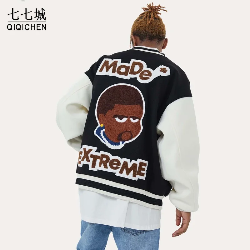Baseball Jacket Men Letter Cartoon Portrait Embroidery Flocking Bomber Jackets Women Hip Hop Casual Street Autumn Varsity Coat
Baseball Jacket Men Letter Cartoon Portrait Embroidery Flocking Bomber Jackets Women Hip Hop Casual Street Autumn Varsity Coat