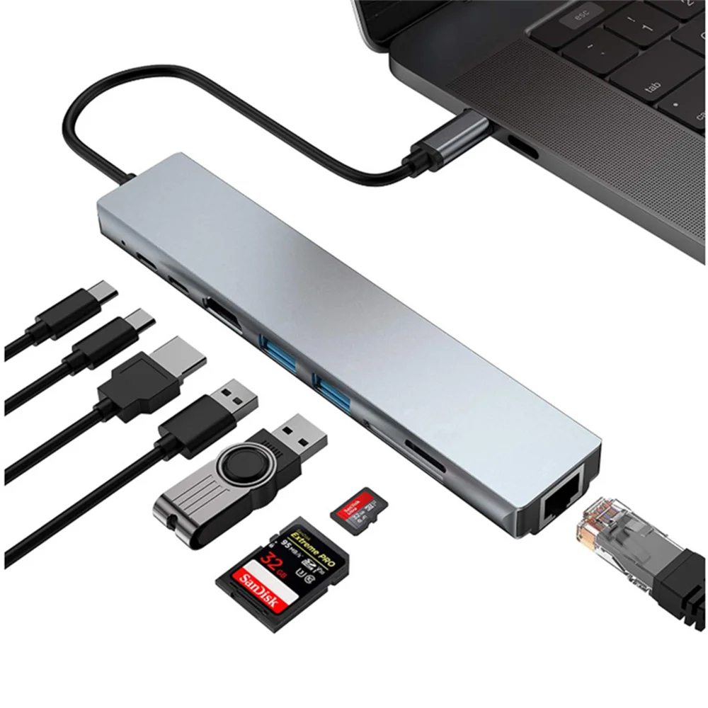 USB-концентратор для Macbook 8 в 1, адаптер для ПК PD, зарядка, 8 портов, док-станция RJ45, HDMI, совместим с картой TF/SD, Macbook, разветвитель Type-C
USB-концентратор для Macbook 8 в 1, адаптер для ПК PD, зарядка, 8 портов, док-станция RJ45, HDMI, совместим с картой TF/SD, Macbook, разветвитель Type-C