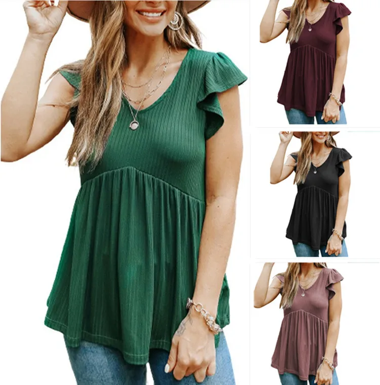 woman tshirts women's casual T-shirt ribbed ruffle sleeve V-neck short-sleeved top 2022 summer new shirts for women
woman tshirts women's casual T-shirt ribbed ruffle sleeve V-neck short-sleeved top 2022 summer new shirts for women