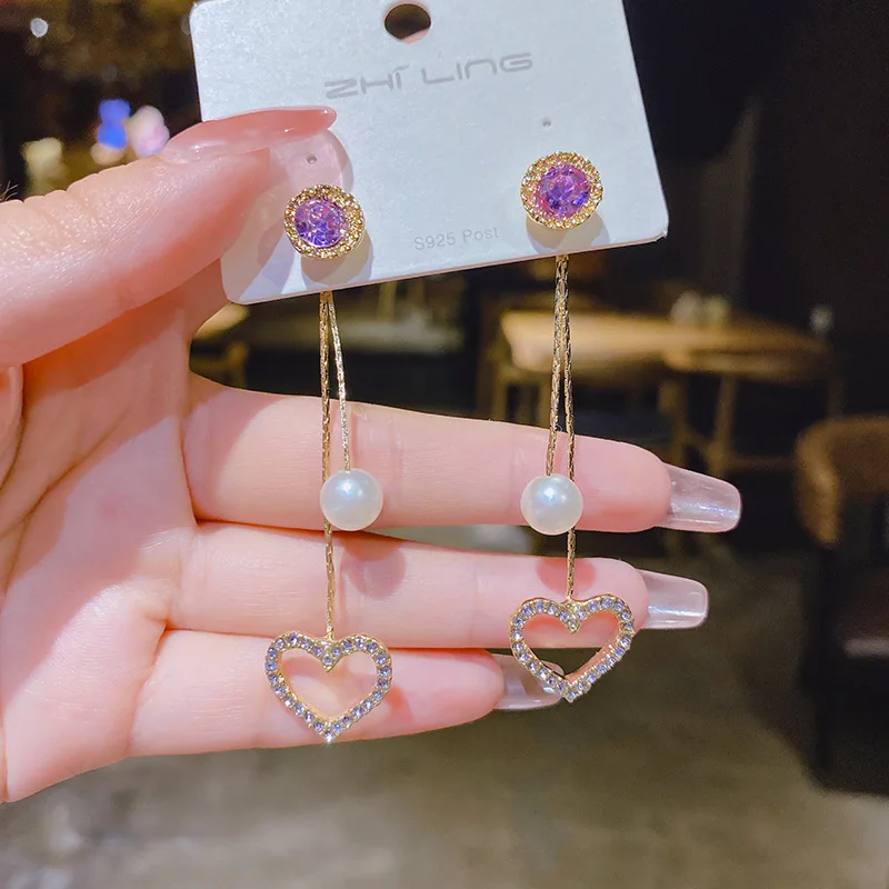 925 Silver Needle Purple Peach Heart Pearl Tassel Earrings Long Earrings 2021 New Korean Temperament Net Red Earrings Female
925 Silver Needle Purple Peach Heart Pearl Tassel Earrings Long Earrings 2021 New Korean Temperament Net Red Earrings Female