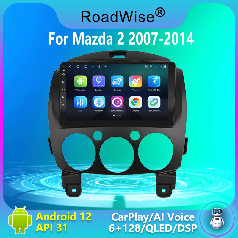 

Roadwise 8+256 Android 12 Car Radio Multimedia Carplay For Mazda 2 Mazda2 2007 - 2014 4G Wifi GPS DVD 2 DIN DSP Autoradio Stereo