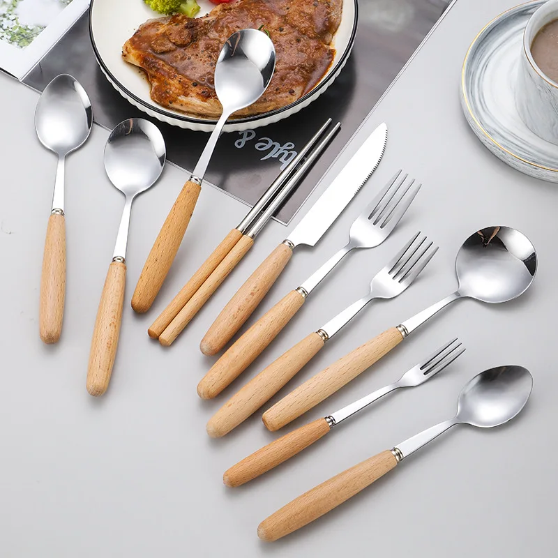 Stainless Steel Cutlery, Wooden Handle, Fork, Dessert Spoon, Coffee Knife, Coffee Spoon, Fruit Fork, Kitchen Table Accessories
Stainless Steel Cutlery, Wooden Handle, Fork, Dessert Spoon, Coffee Knife, Coffee Spoon, Fruit Fork, Kitchen Table Accessories