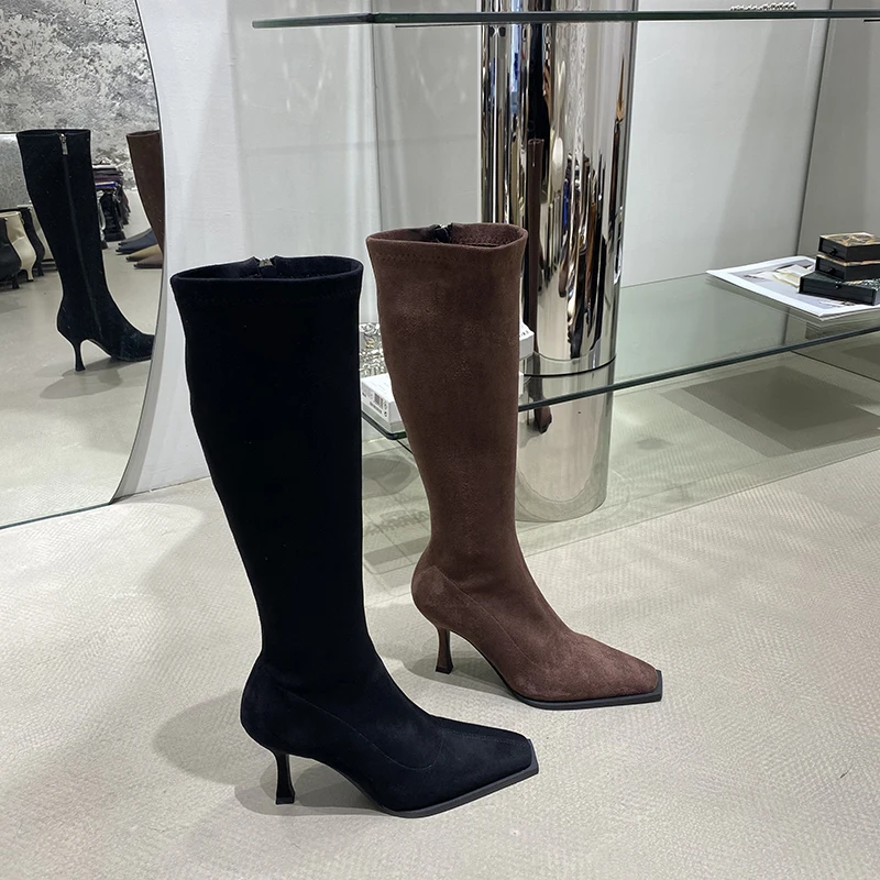 Square Toe Women Knee High Boots Flock Soft Elegant Winter Autumn Sock Boots Thin High Heels Stretch Shoes Woman Black Brown 39
Square Toe Women Knee High Boots Flock Soft Elegant Winter Autumn Sock Boots Thin High Heels Stretch Shoes Woman Black Brown 39