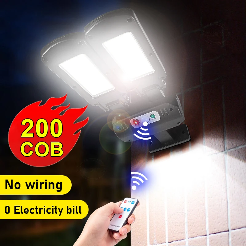 Super 200COB Двуглавый наружный светодиодный солнечный свет Пульт дистанционного управления Датчик движения 3 режима безопасности Освещение Во...
Super 200COB Двуглавый наружный светодиодный солнечный свет Пульт дистанционного управления Датчик движения 3 режима безопасности Освещение Во...