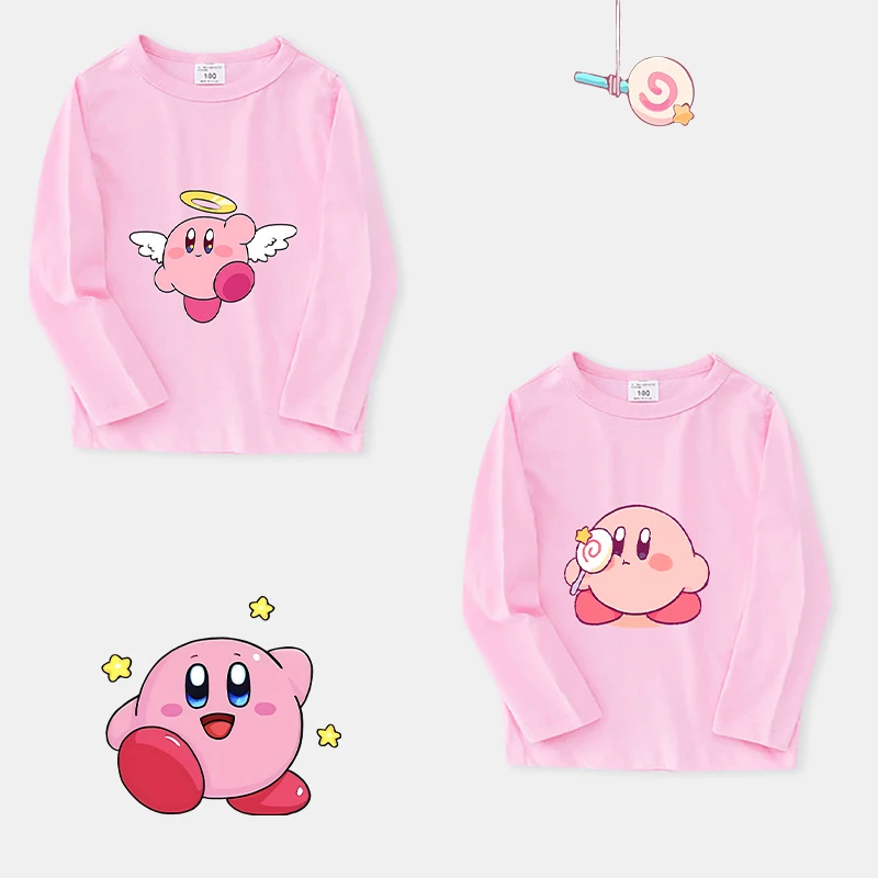 Свитшот с длинным рукавом Star Kirbys милый тонкий хлопковый топ круглым вырезом для