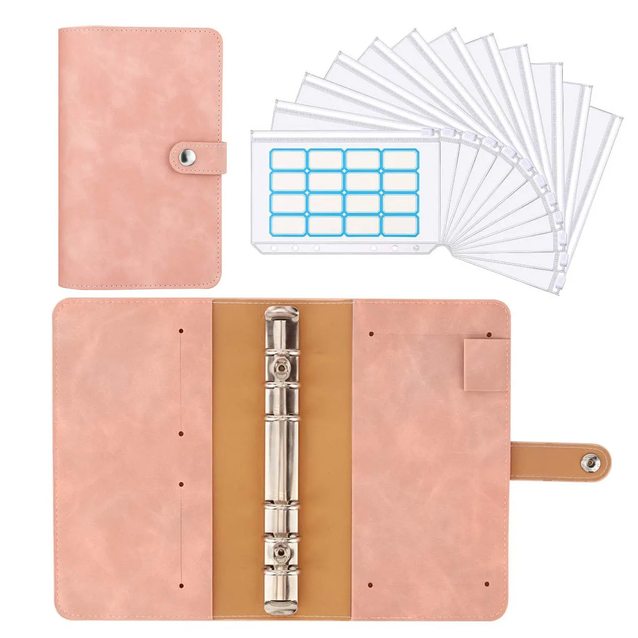 A6 PU Leather Budget Binder Money Organizer with 12 PCS Clear Plastic Zippered Cash Envelopes Pockets & Self-Adhesive Label
A6 PU Leather Budget Binder Money Organizer with 12 PCS Clear Plastic Zippered Cash Envelopes Pockets & Self-Adhesive Label