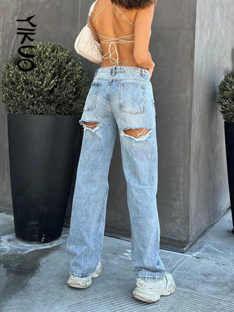YIKUO Ripped Women Jeans Streetwear Cut Out Straight Leg Casual Pants Sexy Baggy Denim Trousers Basic Harajuku Korean Fashion
YIKUO Ripped Women Jeans Streetwear Cut Out Straight Leg Casual Pants Sexy Baggy Denim Trousers Basic Harajuku Korean Fashion
