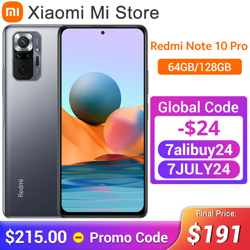 Глобальная версия Мобильный телефон Xiaomi Redmi Note 10 Pro 6 ГБ ОЗУ 64 ПЗУ Snapdragon 732G Octa Core