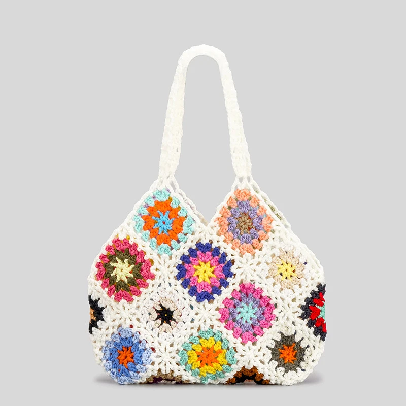 

Богемные вязаные крючком женские сумки на плечо с цветами, дамские сумочки, плетеная Летняя Пляжная сумка ручной работы, маленькая сумка-тоут с Бали, кошельки