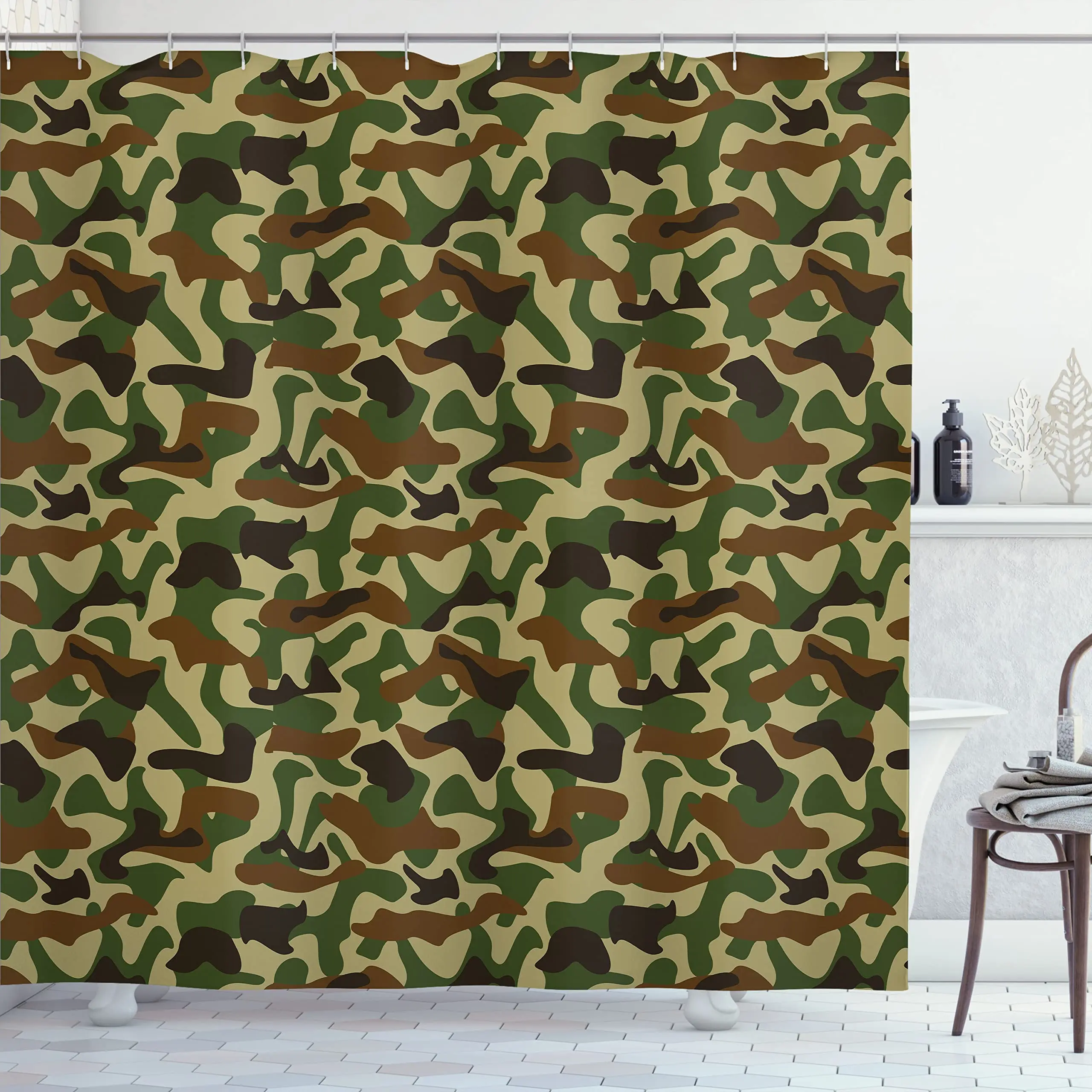 Camouflage Shower Curtain Squad Uniform Design with Vivid Color Scheme Hunting Camouflage Pattern Fabric Bath Decor with Hooks
Camouflage Shower Curtain Squad Uniform Design with Vivid Color Scheme Hunting Camouflage Pattern Fabric Bath Decor with Hooks