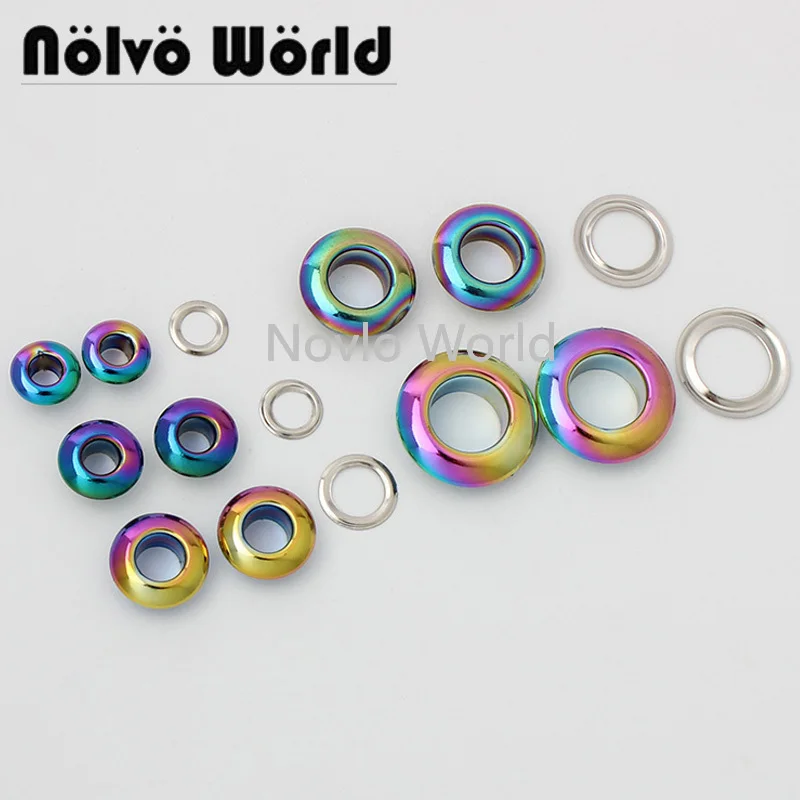 

20-100pcs 5 size 4-4.5-6-8-10mm Rainbow cambered pushed grommet bags shoes grommets belt straps ornament pressed rainbow eyelet
