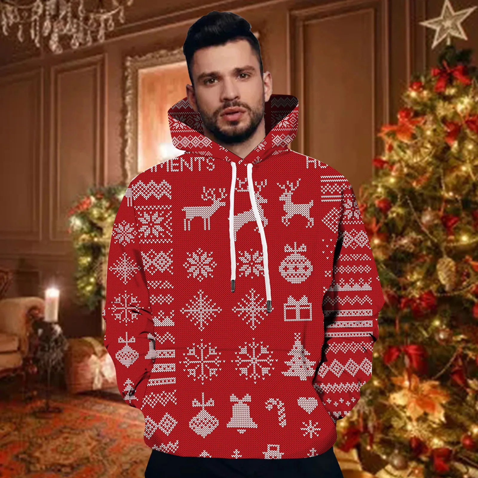 Men's Pocket Printed Long Sleeve Fashion Tether Hooded Christmas Top Blouses Undershirts Elderly Men White Sweat Pants
Men's Pocket Printed Long Sleeve Fashion Tether Hooded Christmas Top Blouses Undershirts Elderly Men White Sweat Pants