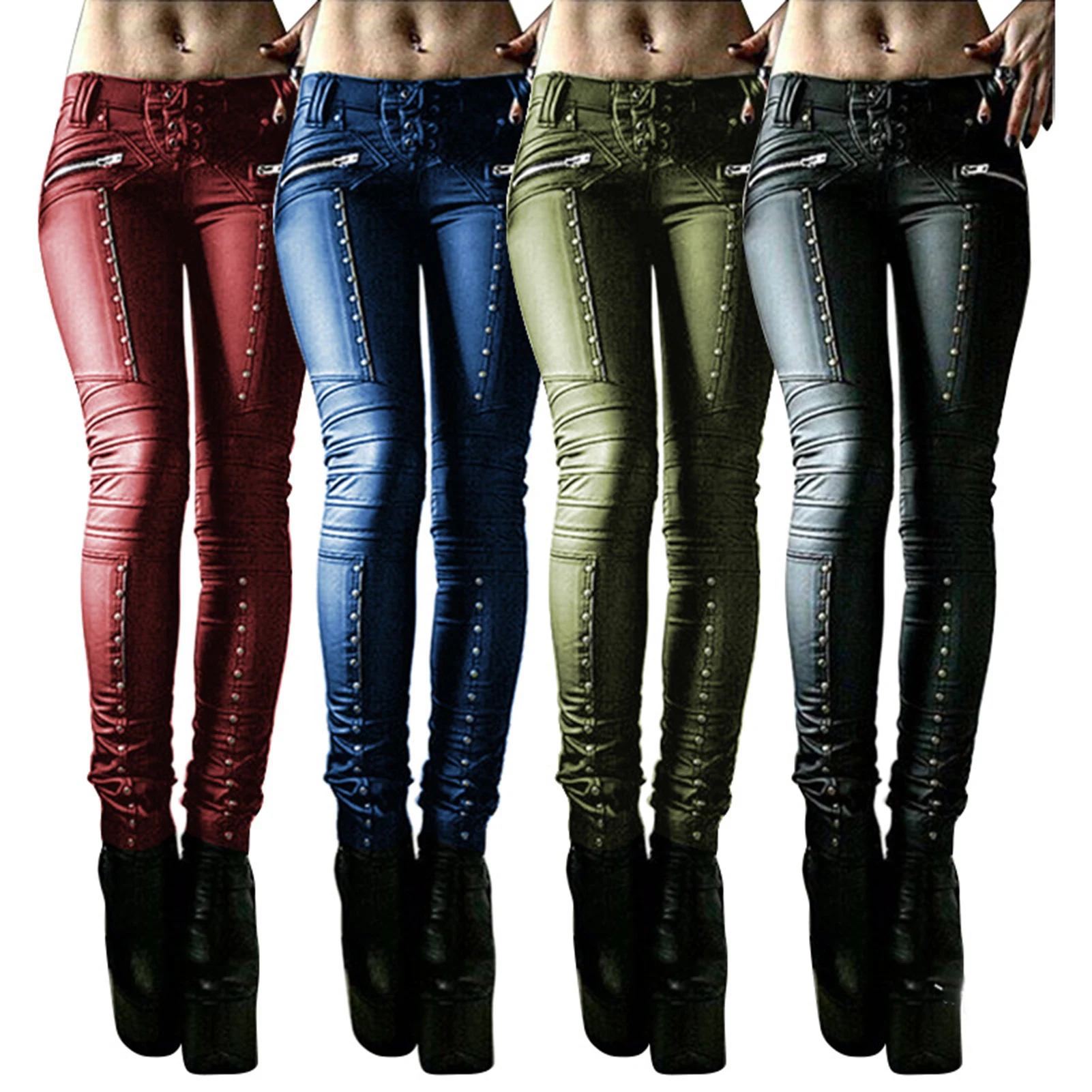 Women Winter Autumn Retro Faux Leather Pencil Pants Rivet Lace-up Long Trousers Streetwear Ladies Fashion Solid High Waist Pants
Women Winter Autumn Retro Faux Leather Pencil Pants Rivet Lace-up Long Trousers Streetwear Ladies Fashion Solid High Waist Pants
