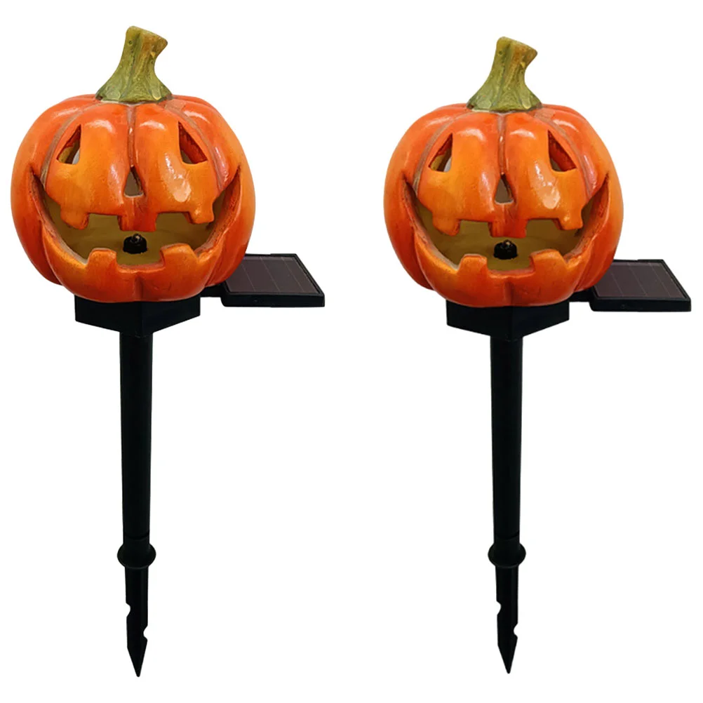 

2 Pcs Solar Pumpkin Lantern Yard Lights Halloween Outdoor Landscape Decorations Path Garden Lamp Resin Pathway Decorative Stake