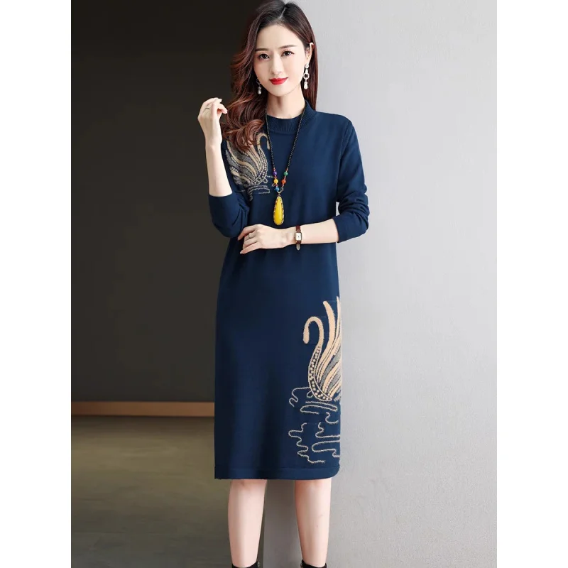 

Новинка 2023, модное вязаное платье, женское осенне-зимнее теплое кашемировое платье, Корейская версия, свободное платье-свитер, платья