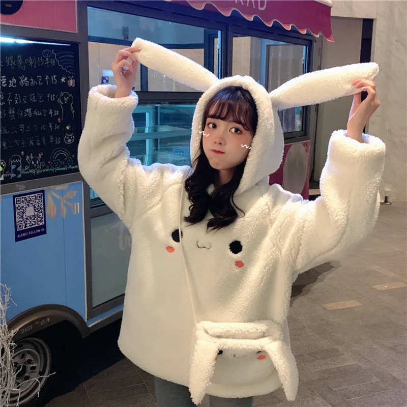 Толстовки с капюшоном для девочек в стиле аниме Cinnamoroll пальто и кроличьими ушками