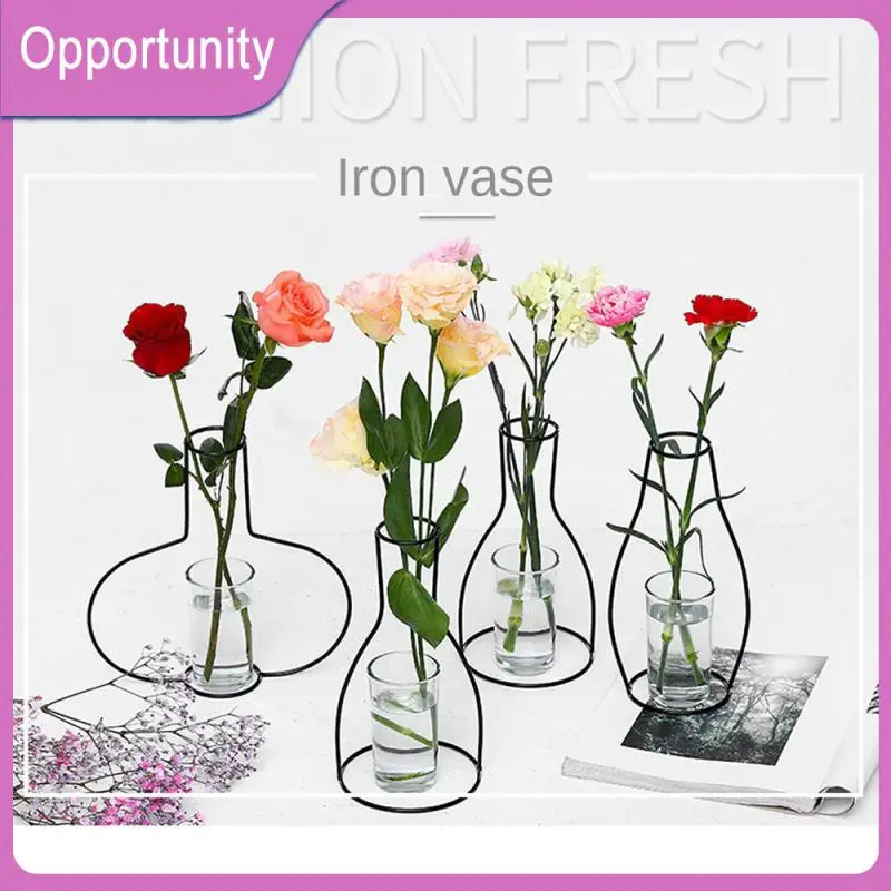 

Creative Diy Flower Vase Holder Black Retro Iron Line Table Flowers Vases Nordic Styles For Living Room Decor Anti-rust