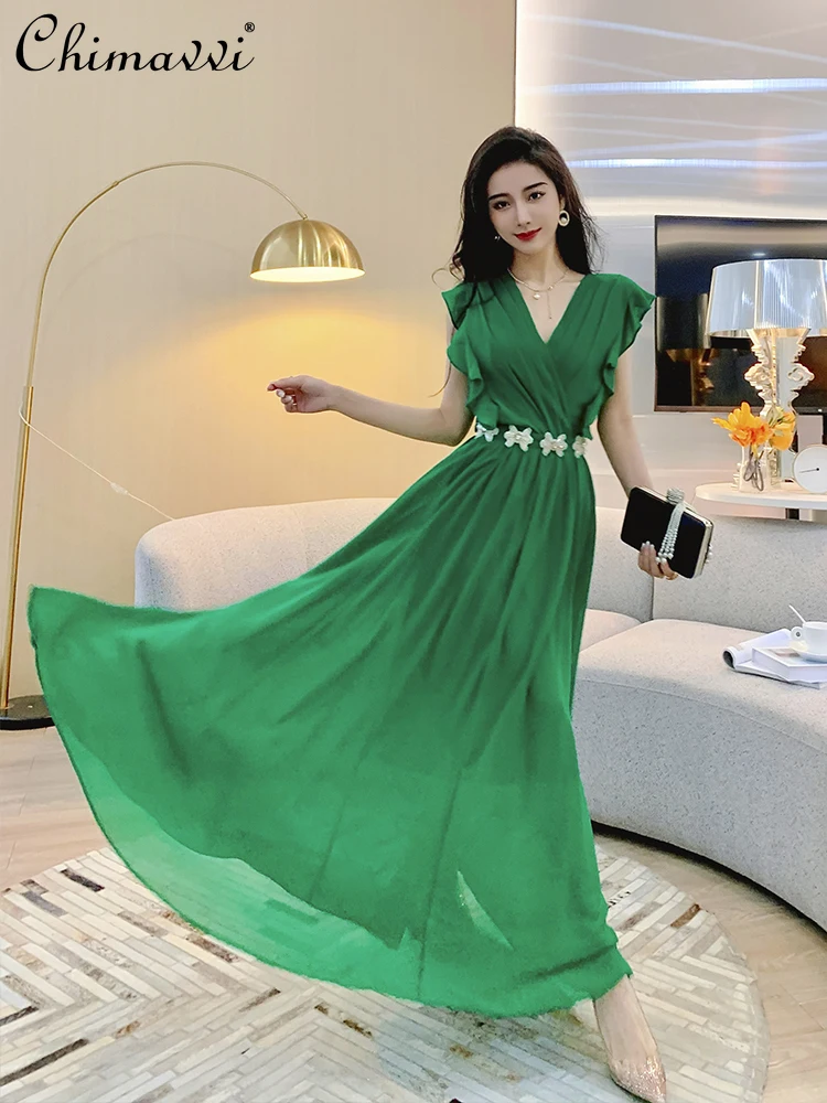Women's Fashion Ruffles V-neck Patchwork Sleeveless Dress 2022 Summer New Simple Solid Color Slim Waist Dress for Ladies
Women's Fashion Ruffles V-neck Patchwork Sleeveless Dress 2022 Summer New Simple Solid Color Slim Waist Dress for Ladies