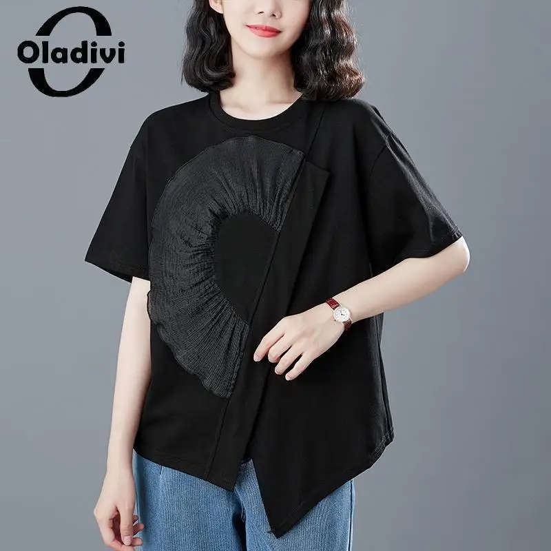 

Oladivi Large Size Women Casual Loose Ruffle Blouses 2023 Summer New Short Sleeve Oversized Shirts Ladies Big Top Tunic 3XL 6098