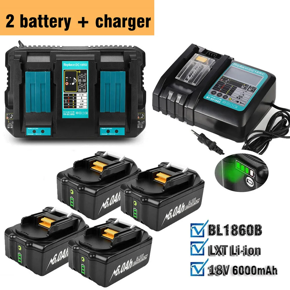 2 PCS battery + charger For Makita 18V 18 Volt Max 6.0AH Lithium Ion BL1860 BL1850 BL1830
2 PCS battery + charger For Makita 18V 18 Volt Max 6.0AH Lithium Ion BL1860 BL1850 BL1830