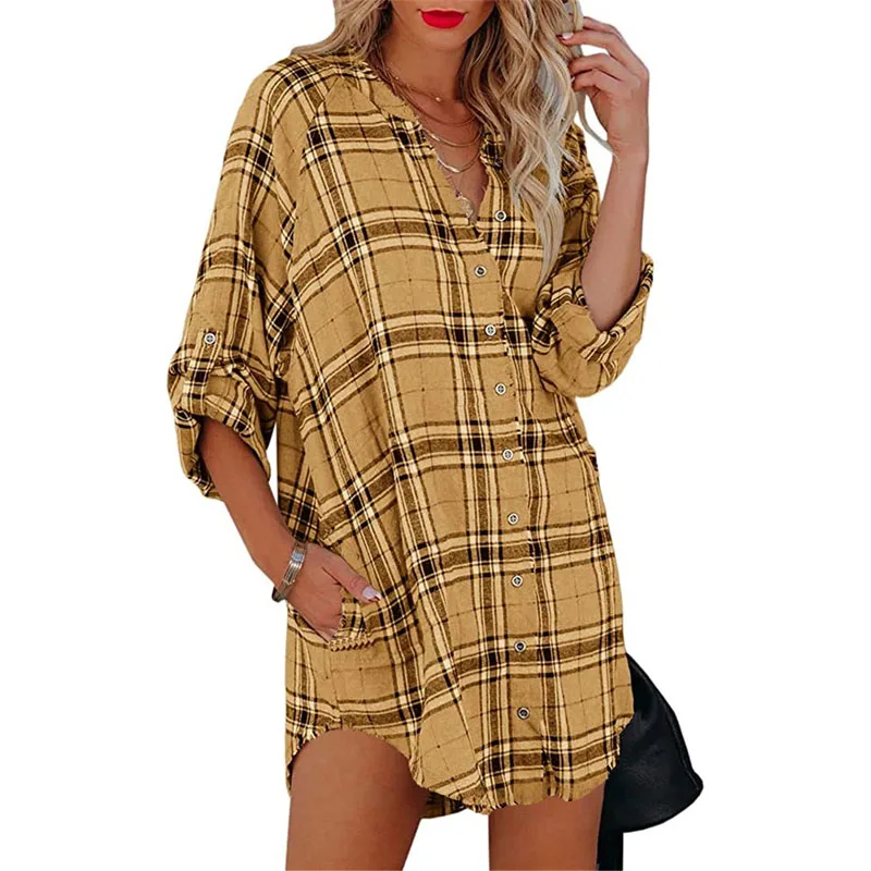 European and American women's new shirt plaid print v-neck long-sleeved jacket women
European and American women's new shirt plaid print v-neck long-sleeved jacket women