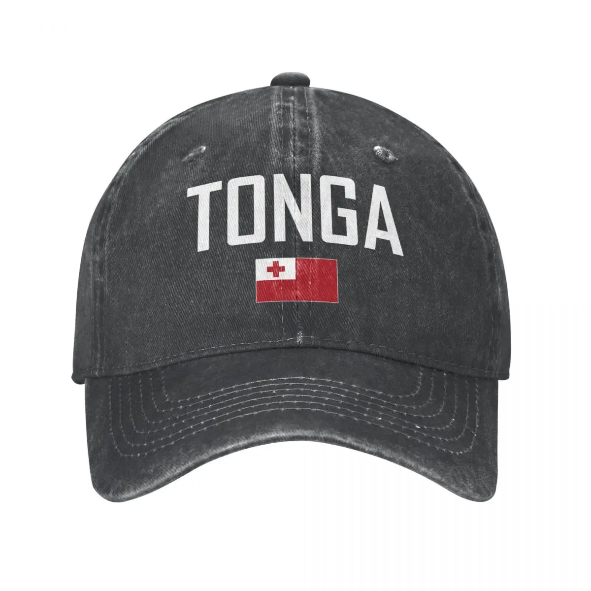 

Men Baseball Cap Tonga Flag And Font Charcoal Washed Denim Classic Vintage Cotton Dad Trucker Hat Unisex Adult