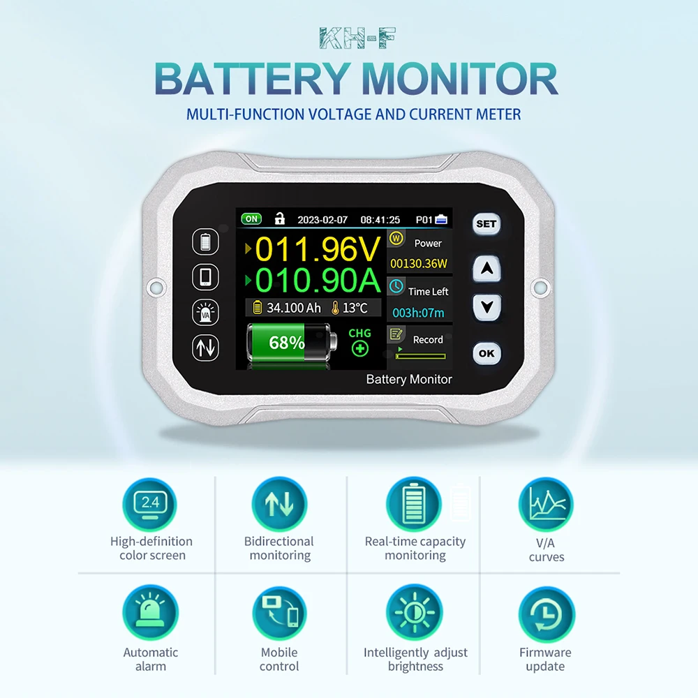 Монитор аккумулятора, Bluetooth-тестер емкости аккумулятора, 120 А, а, а, диапазон измерений 0-В постоянного тока
Монитор аккумулятора, Bluetooth-тестер емкости аккумулятора, 120 А, а, а, диапазон измерений 0-В постоянного тока