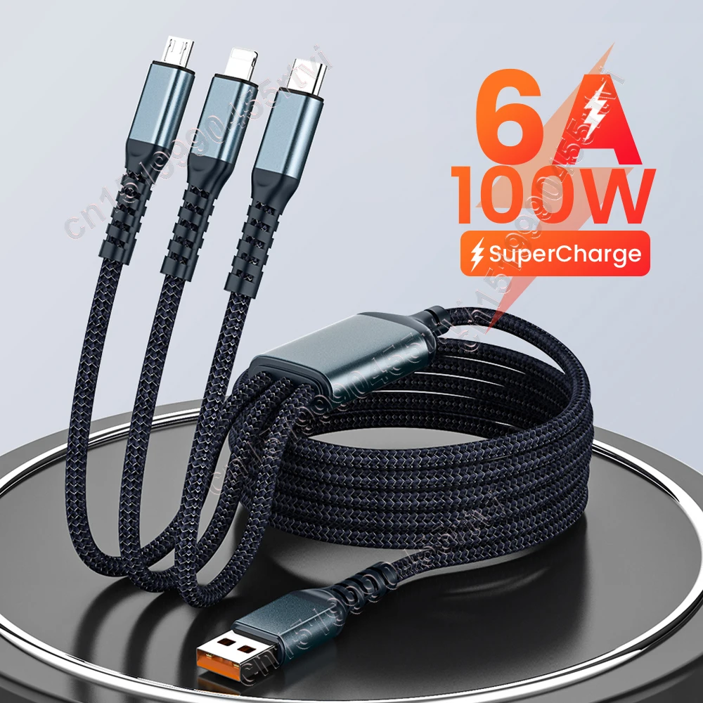 6A 100W 3 in 1 Fast Charging Type C Cable Micro USB for iPhone Charging Cable For Samsung Huawei Xiaomi Phone Charger USB Cable
6A 100W 3 in 1 Fast Charging Type C Cable Micro USB for iPhone Charging Cable For Samsung Huawei Xiaomi Phone Charger USB Cable