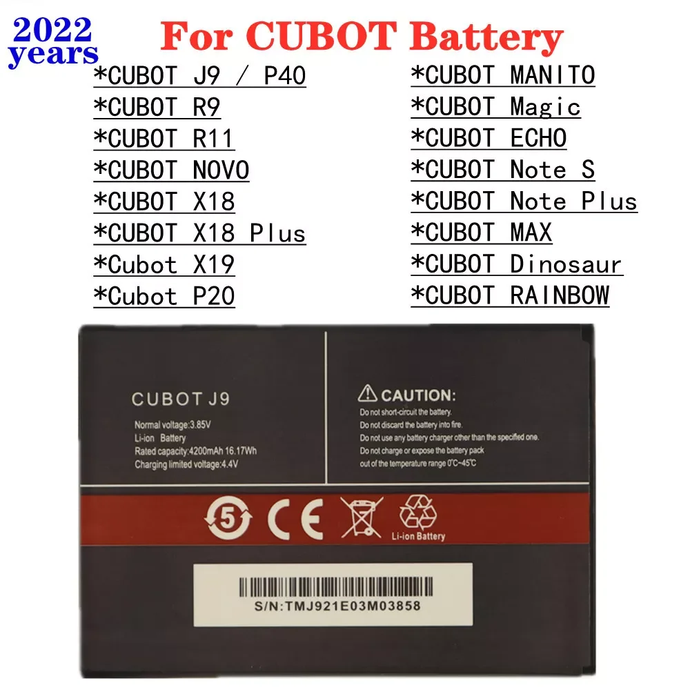 100% Original Battery For CUBOT J9 P40 P50 R9 R11 X19 P20 Note S Note Plus MAX Dinosaur X18 Plus RAINBOW NOVO MANITO ECHO
100% Original Battery For CUBOT J9 P40 P50 R9 R11 X19 P20 Note S Note Plus MAX Dinosaur X18 Plus RAINBOW NOVO MANITO ECHO