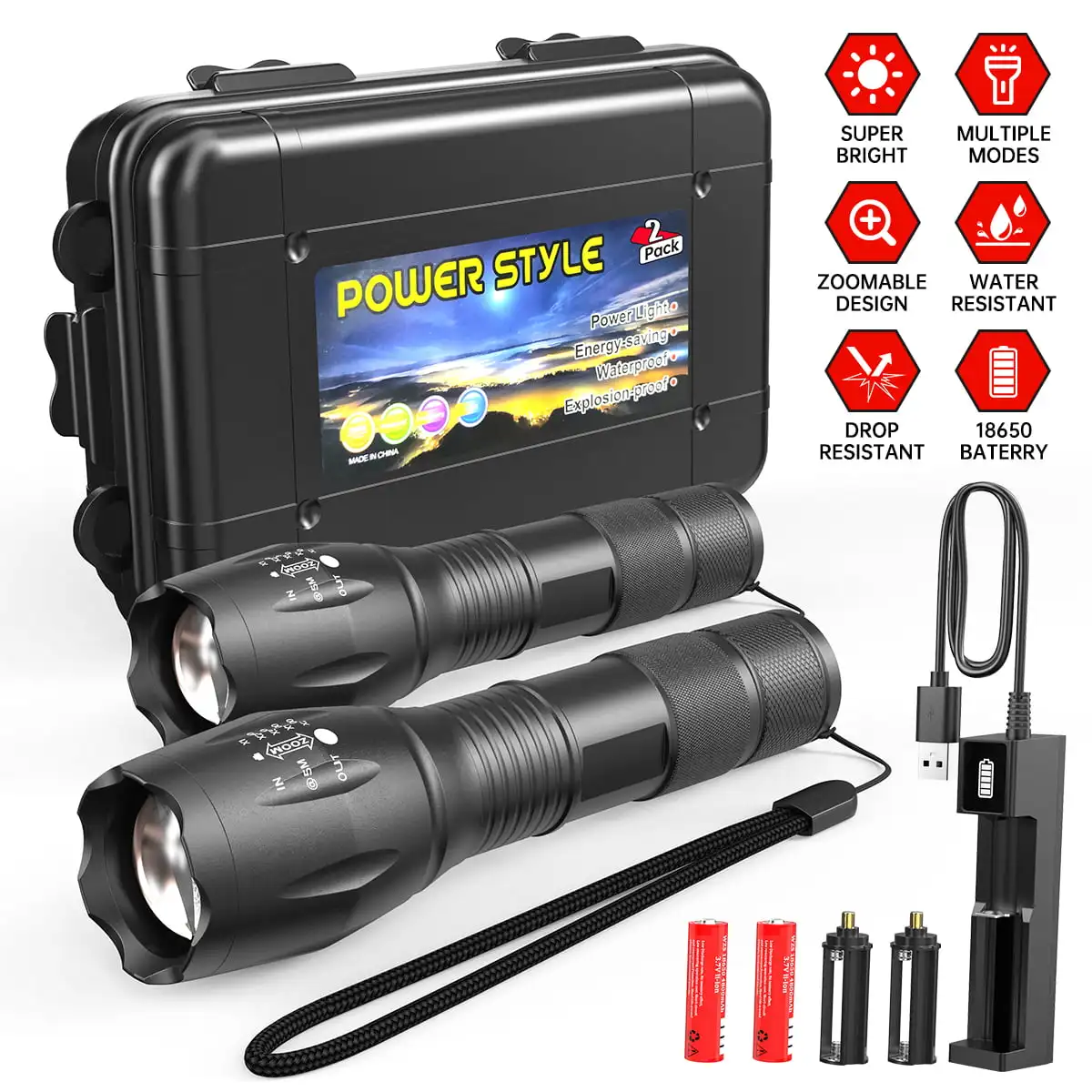 2 Packs 2000 Lumens Flashlight, Mini Flashlight Searchlight Zoomable IPX4 Waterproof LED Flashlight 5 Modes Flashlight With Batt
2 Packs 2000 Lumens Flashlight, Mini Flashlight Searchlight Zoomable IPX4 Waterproof LED Flashlight 5 Modes Flashlight With Batt