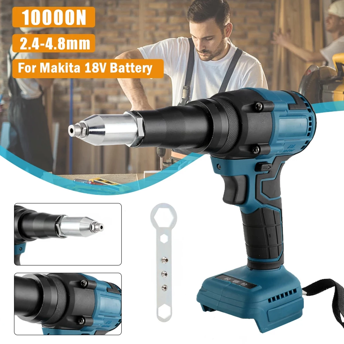 18V Cordless Electric Riveter Gun 2.4-4.8mm Cordless Rivet Nut Gun Electric Rivet Machine Tool With LED Light For Makita Battery
18V Cordless Electric Riveter Gun 2.4-4.8mm Cordless Rivet Nut Gun Electric Rivet Machine Tool With LED Light For Makita Battery