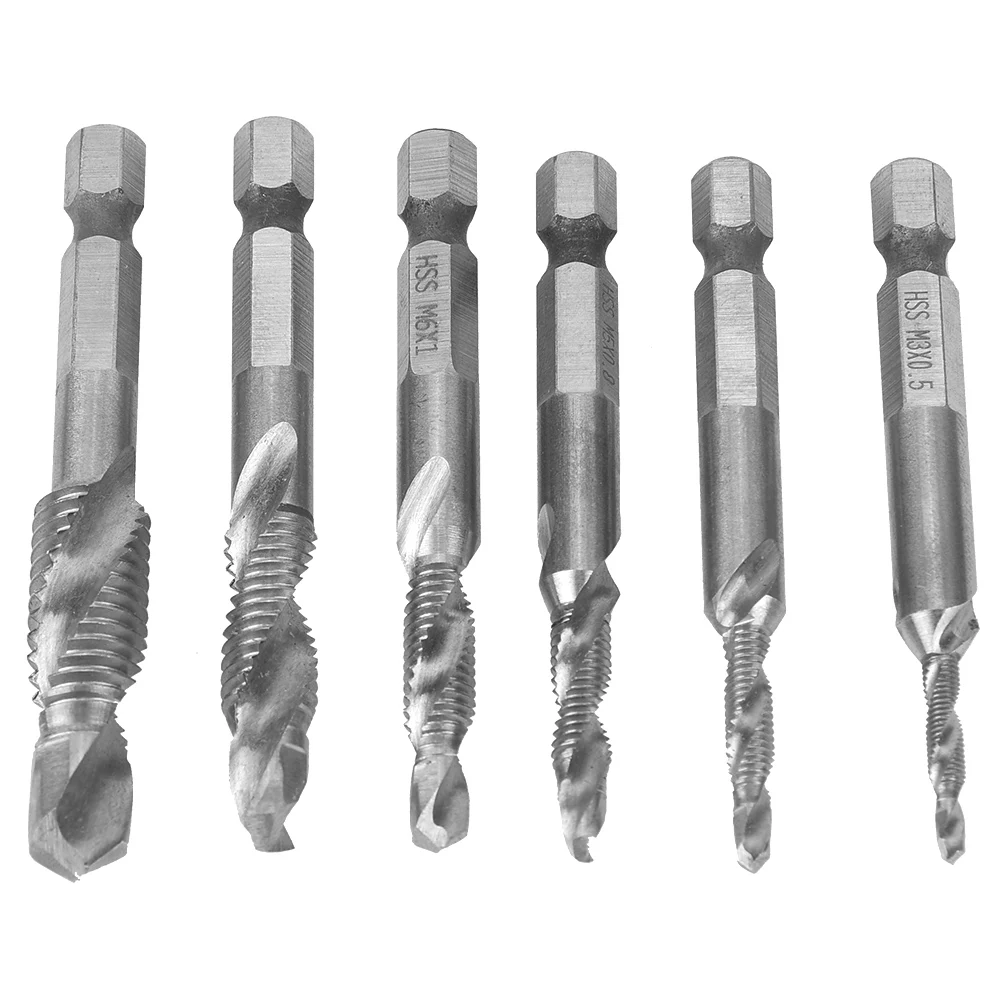 6PCS High Speed Steel 6.35mm Hex Shank Tap Drill Bit Compound Tap M3/M4/M5/M6/M8/M10 (Type A) HSS HSS HSS HSS HSS HSS
6PCS High Speed Steel 6.35mm Hex Shank Tap Drill Bit Compound Tap M3/M4/M5/M6/M8/M10 (Type A) HSS HSS HSS HSS HSS HSS