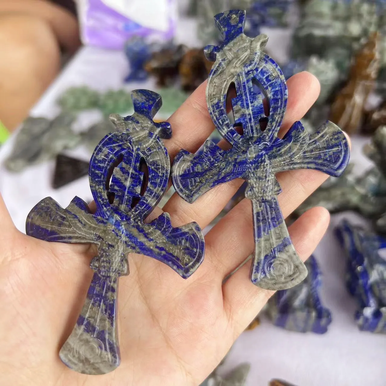 

10cm Natural crystal lapis lazuli stone Egyptian Cross women's symbolic point healing reiki