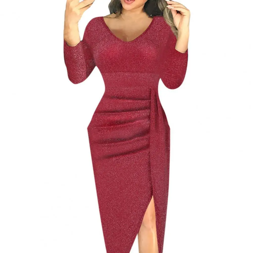 Sexy V-Neck Sequined Party Dress Women Fashion High Slit Draped Bodycon Dress Long Sleeve Elegant Slim Red Dress Ladies Vestidos
Sexy V-Neck Sequined Party Dress Women Fashion High Slit Draped Bodycon Dress Long Sleeve Elegant Slim Red Dress Ladies Vestidos