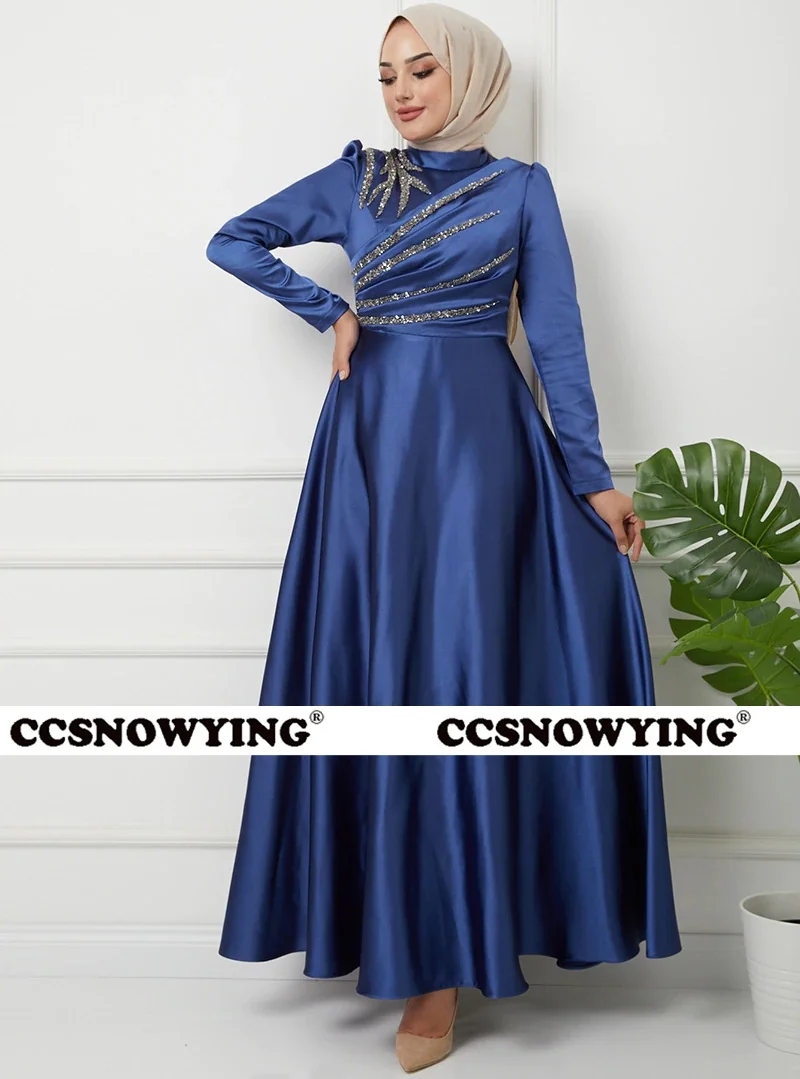 Satin Beaded Long Sleeve Muslim Evening Dress Hijab Formal Party Gown High Neck A Line Arabic Dubai Kaftan Robe De Soiree
Satin Beaded Long Sleeve Muslim Evening Dress Hijab Formal Party Gown High Neck A Line Arabic Dubai Kaftan Robe De Soiree