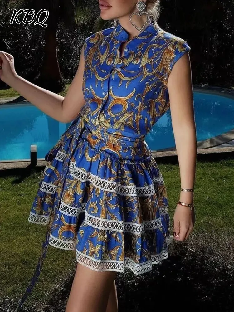KBQ Spliced Lace Up Printing Dresses For Women Stand Collar Sleeveless High Waist Patchwork Folds Dress Female Fashion Clothing
KBQ Spliced Lace Up Printing Dresses For Women Stand Collar Sleeveless High Waist Patchwork Folds Dress Female Fashion Clothing