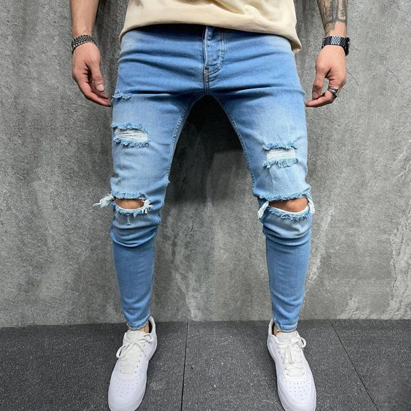 2022 Spring Jeans Small Feet Light Blue Knee Hole Pants Slim Fit Men's Trousers Leisure Streetwear Pants Hip Hop Trousers Man
2022 Spring Jeans Small Feet Light Blue Knee Hole Pants Slim Fit Men's Trousers Leisure Streetwear Pants Hip Hop Trousers Man