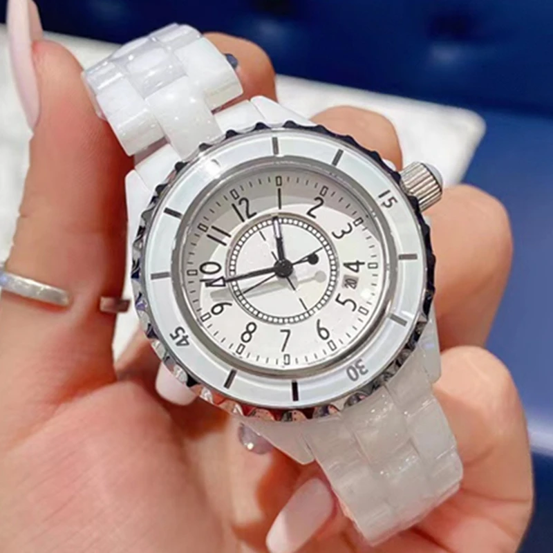 

Top Luxury Brand Ceramic Watch for Women Diamond Calendar Dial 33mm 38mm Women’s Fashion Quartz Watch