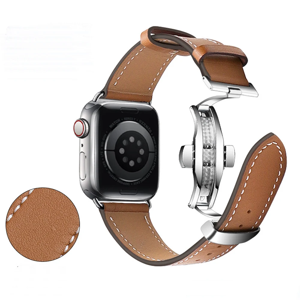 Ремешок кожаный для часов iWatch 5/6/7/8/SE/, браслет из натуральной кожи с застежкой-бабочкой, с натуральной зернистой поверхностью, 44 мм 
Ремешок кожаный для часов iWatch 5/6/7/8/SE/, браслет из натуральной кожи с застежкой-бабочкой, с натуральной зернистой поверхностью, 44 мм