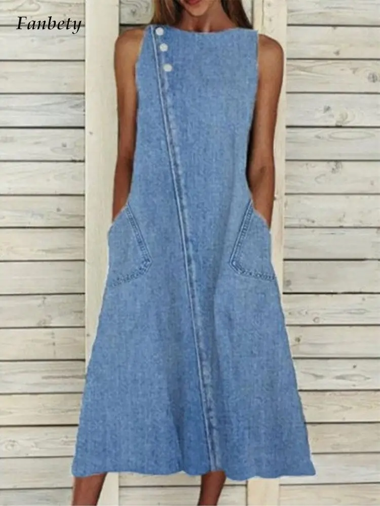 Женское джинсовое платье с круглым вырезом, свободного покроя
Женское джинсовое платье с круглым вырезом, свободного покроя